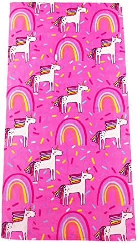 YIFONTIN Beach Towel for Kids Velvet Terry Blanket Throw 24x48 inches 100% Cotton for Bath Swimming Travel Camping and Picnic, Unicorn Pink.