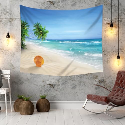 Tapiz de pared decorativo de 150 x 150 cm con paisaje de playa y cocoteros 3