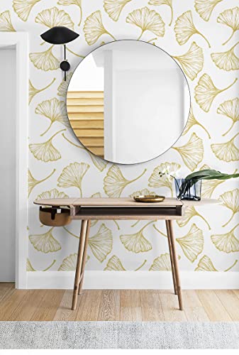 17.3In×118In Peel And Stick Wallpaper Gold And White Contact Paper Removable Self Adhesive Wallpaper Modern Gold Ginkgo Leaves Wallpaper For Walls Covering Cabinets Decorative Bedroom Vinyl Film #TOP5