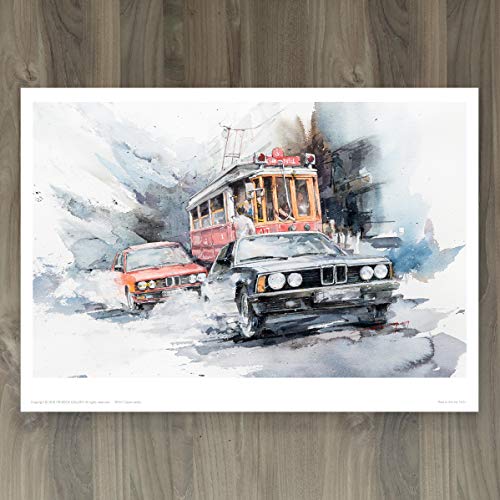 Minseok Watercolor Car Posters Room Decor Premium A3 Art Old Car Print Pictures Perfect Car Wall Art Gift City Driving Movie Sensitivity Black Vintage Old Cars Tram #TOP1