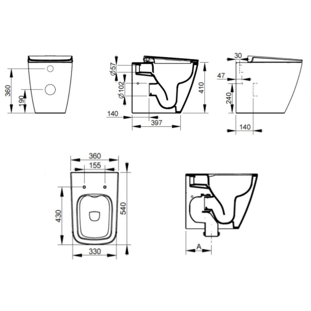 WC filomuro rimless in ceramica con fissaggi nascosti 36x54 cm scarico 4,5L – Mia+ | Ceramica Dolomite