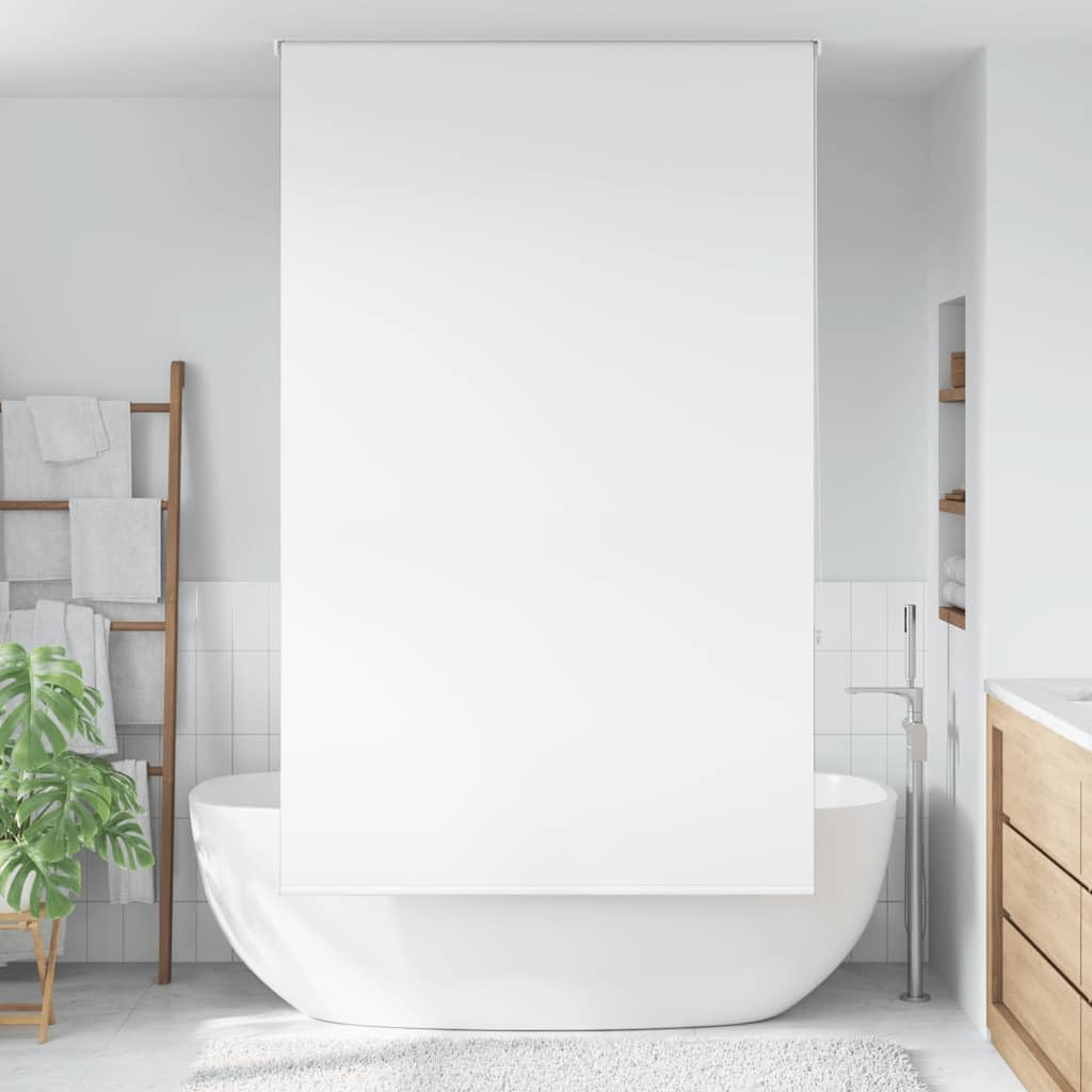 Cortina de ducha enrollable blanca 140 x 240 cm, PEVA, ancho de la tela 136 cm con riel de aluminio, protección visual, oscurecimiento, fijación sin agujeros para ventanas, baños e interiores