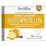 Hustenpastillen mit natürlichem Honig-Zitronen-Geschmack, zuckerfrei mit Stevia, Nahrungsergänzungsmittel, lindert Husten, für Erwachsene und Kinder ab 6 Jahren, 18 Lutschtabletten