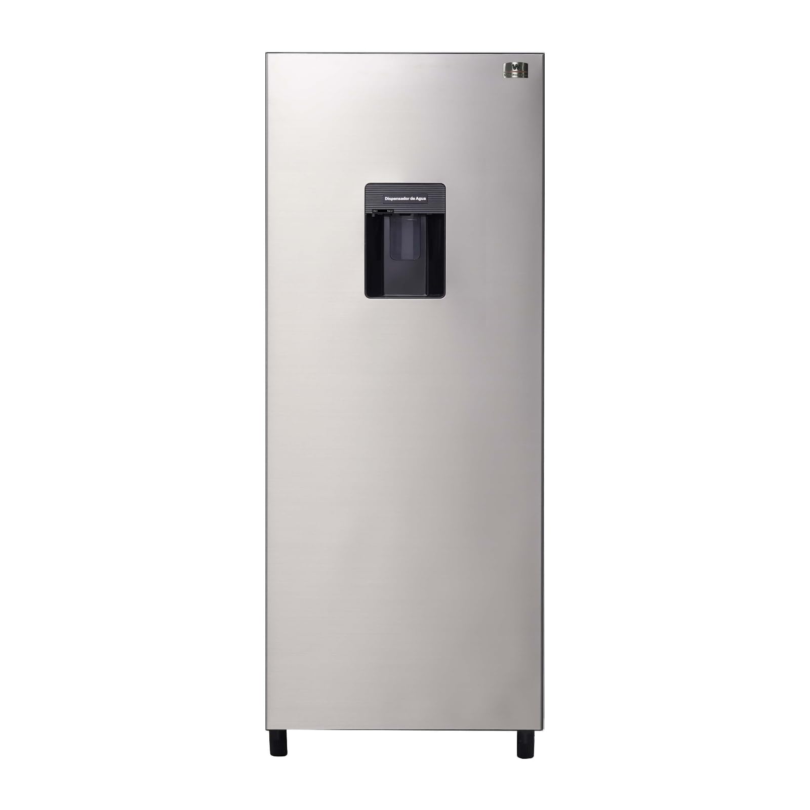 Close-up view of the water dispenser on the refrigerator door.