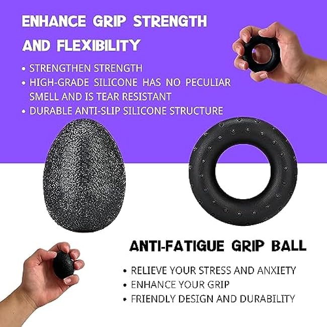 Hand Grip Strengthener Workout Kit (8 Pack) Forearm Grip Adjustable Resistance Hand Gripper, Finger Stretcher, Finger Exerciser, Grip Ring£¬Gyro Ball