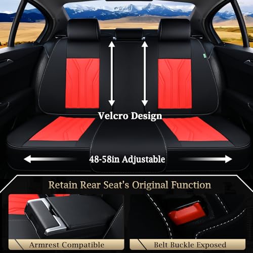 Image of FLORICH Rear Seat Covers Leather Car Seat Covers Waterproof Back Seat Cover Automotive Seat Covers Universal Seat Cushion Protector for Most Cars Trucks SUV-Black&Red