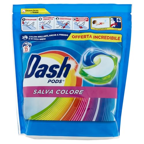 Dash Pods Detersivo Lavatrice In Capsule, Salvacolore, 55 Lavaggi 1072,5 g