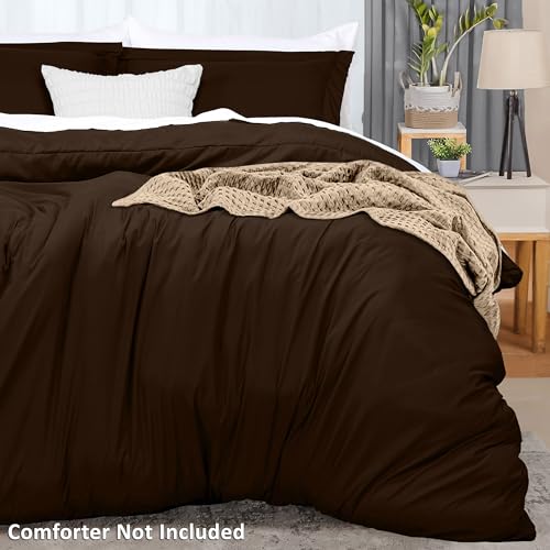 Utopia Bedding Duvet Cover Queen Size - 3 Piece with Zipper Closure - 1 Comforter Cover 90X90 Inches & 2 Pillow Shams 20X26 Inches (Brown) Comforter Not Included