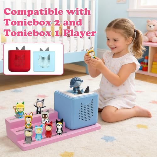 Image of for TonieBox Shelf, 3-Tier Tonie Shelf Come with Pink Carrying Bag Toni Shelf Compatible with Toniesbox 1 and Toniesbox 2 Desktop Display Storage Rack for 15 Tonies Figures(Pink)