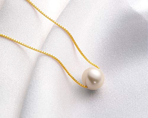 Pearl Necklaces for Women Floating Single Freshwater Pearl Pendant Necklaces with Sterling Silver 18 inch Chain Pearl Jewelry Gifts for Her 8-9mm White/Pink/Purple4