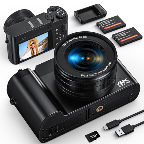 Digital Camera, 4K 64MP Digital Camera for Photography Vlogging Selfie Cameras with 32G Memory Card, 2.8" Screen, Anti-shake, Autofocus, Flash Light,16X Digital Zoom