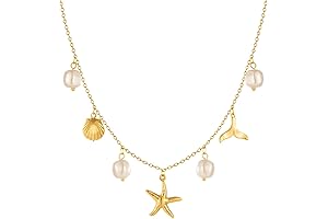 Summer Sparkle 14K Gold Plated Jewelry Pearl Starfish Seashell Mermaid Pendant Necklace for Women