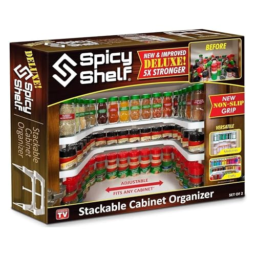 Spicy Shelf Deluxe - Expandable 2 Tiered Spice Rack Organizer for Cabinet & Pantry - Kitchen Seasoning Organizer - Cabinet Spice Racks for Inside Cabinets