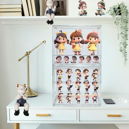 POLRAI 3 Packs Display Boxes for Figures Stackable Detachable Display Stand Dustproof Showcase Storage for Collectibles and Action Figures Mini Toys (3 Tiers)