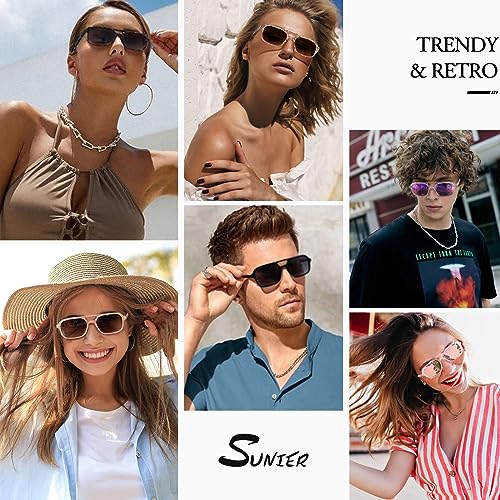 Sunier Trendy Sunglasses for Womens and Mens, Polarized Retro Pilot Shades with UV400 Protection Lenses2