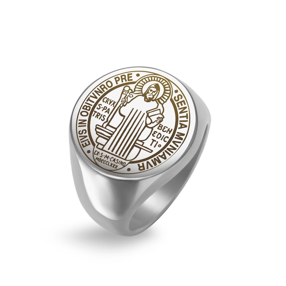 OIDIMS Saint Benedict's Exorcist Saint Brand Stainless Steel Men's Ring St. Michael Band Ring Saint Cyprian Amulet Thumb Ring Statement Fashion Gifts Birthday Jewelry Xmas Husband