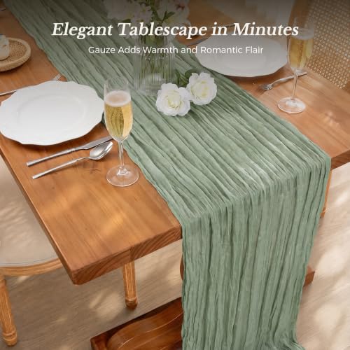 Goodluck 10 Pack 10Ft Sage Green Cheesecloth Table Runner 35x120 Inch Boho Gauze Table Runner Cheese Cloth Extra Long Romantic Table Runners for Wedding Bridal Shower Birthday Party Table Decor - Image 3