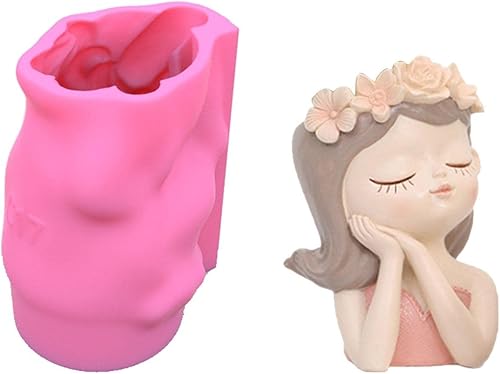 Molde de silicona para maceta, molde de maceta de cabeza de niña 3D, molde de maceta de silicona, arcilla de hormigón, moldes de resina para