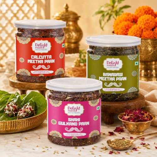 Image of Delight Foods Calcutta Meetha Paan mukhwas, Banarasi & Gulkand Paan 900g (300g x 3) | Mouth Fresheners & Digestive, After Meal Snack | Without Supari | Traditional Sweet mix & Refreshing