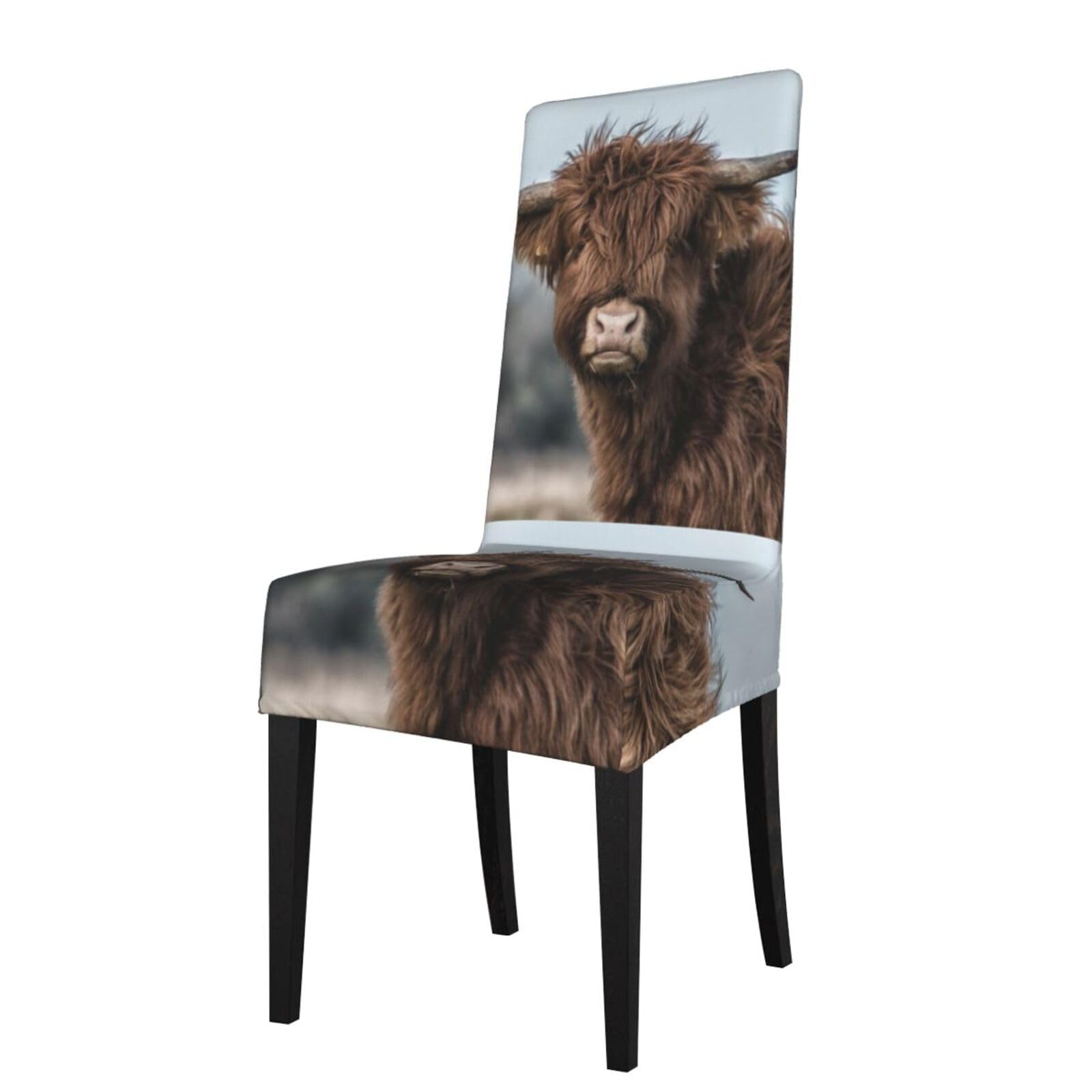VhoMes Chair Covers Highland Cow Scottish Wildlife Printed Dining Chair Protection Cover Stretchy Chair Slipcover For Dining Room Kitchen Hotel