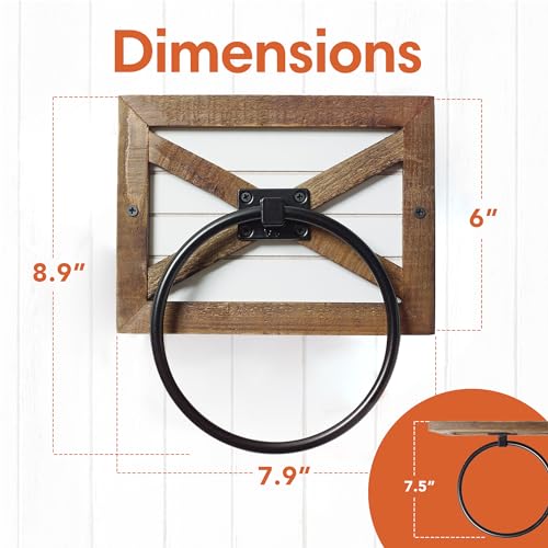 Autumn Alley Farmhouse Decor Hand Towel Ring for Bathroom - Coastal Towel Holder/Rack, Wall Mounted, Mix of Wood, Unique Shiplap & Black Ring - Image 7