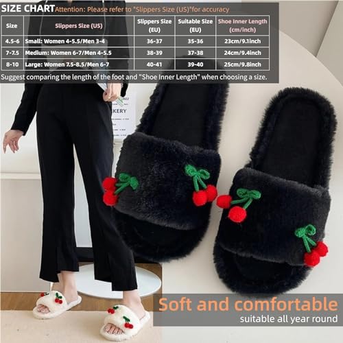 Cute Cherry Slippers for Women Indoor Cozy Soft Fuzzy House Slipper Winter Warm Plush Home Bedroom Shoes Slip On Lightweight2