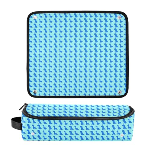 Organizador 2 en 1 para herramientas de cabello con tapete resistente al calor removible, bolsa de viaje para planchas, rizadores y secadora, diseño dinosaurio miniatura 3