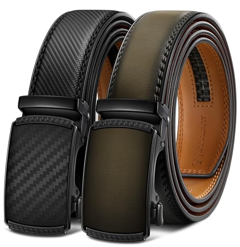Image of BULLIANT Men's 2-Pack Ratchet Leather Belt Trimmable 1 3 /8 inch-Gift Boxed