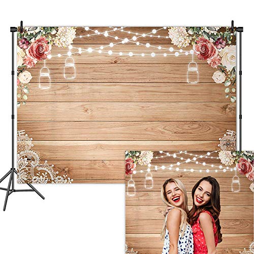 Mehofoto Floral Wood Floor Backdrop Valentine's Day Bridal Shower Birthday Photography Background 7x5ft Vinyl Brown Wood Backdrops