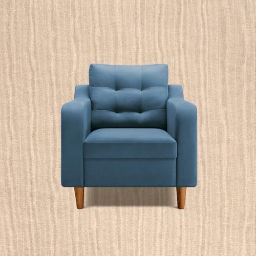 Image of Duroflex Ease Plus - 1 Seater Sofa Set for Living Room | 3 Year Warranty | Premium Wooden Frame Sofa | Anti-Pilling Fabric, Fade & Termite Resistant | Comfortable & Durable Couch - Moonlight Blue