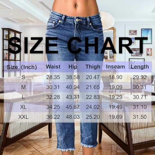 Capri Jeans for Women Stretch Crop Mid Rise Skinny Jeans Button Fly Raw Hem Curvy Dressy Straight Leg Denim Joggers3