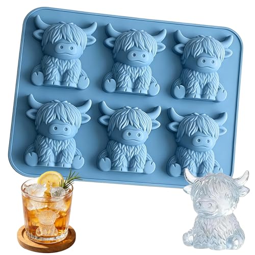 Highland Cow Ice Cube Tray Whiskey Reusable Ice Cubes Mold for Freezer Highland Cow Gift for Dad Him Husband Boyfriend Flexible Silicone Moulds for Baking Bourbon Drinks Cocktails