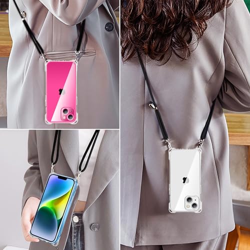 iPhone 14 ケース クリア ネック ショルダー ストラップ付き iPhone14 スマホケース アイフォン14 カバー 耐衝撃 薄型 軽量 TPU スマホ シリコン カバー 紐付き 斜めがけ 織りストラップ付き 肩掛け 縦/横 2WAY 調節可能なショルダー クロスボディ 多目的キャリー ファッションデザイン (透明)