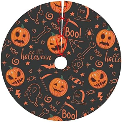 Halloween Christmas Tree Skirt Pumpkin Smile Skulls Halloween Christmas Decorations Xmas Party Supplies Holiday Tree Ornament for Gift 36"