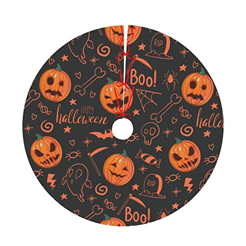 Halloween Christmas Tree Skirt Pumpkin Smile Skulls Halloween Christmas Decorations Xmas Party Supplies Holiday Tree Ornament For Gift 36" #TOP2