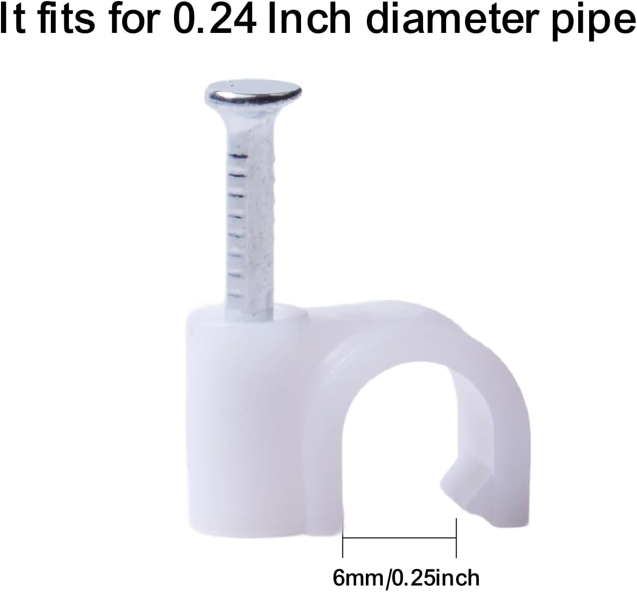 100PCS Half Clamps with Nails, 1/4 Inch White Half Clamp J-Hooks, Cable Pipe Support,Hangers for Tubing Pipe Support
