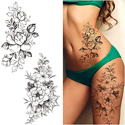 Cerlaza 56 Styles Temporary Tattoos For Women Adults, Fake Henna Tattoo Sleeves Semi Permanent Flower Tattoos Butterfly Stickers, Tatuajes Temporales Women Leg Makeup Waterproof #TOP3