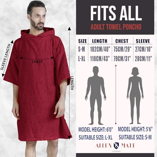 Image of ALLEN & MATE 100% Cotton Hooded Surf Poncho Changing Robe - Quick Absorbent Changing Towel with Pocket for Surfing Men Women