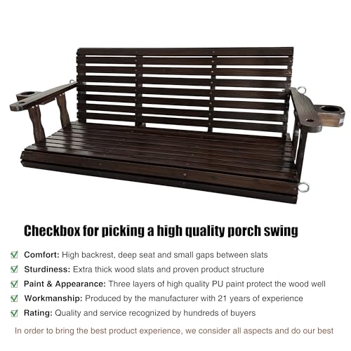 Image of Fortune Candy Wooden Porch Swing, Rustic, 5 FT Extra Large