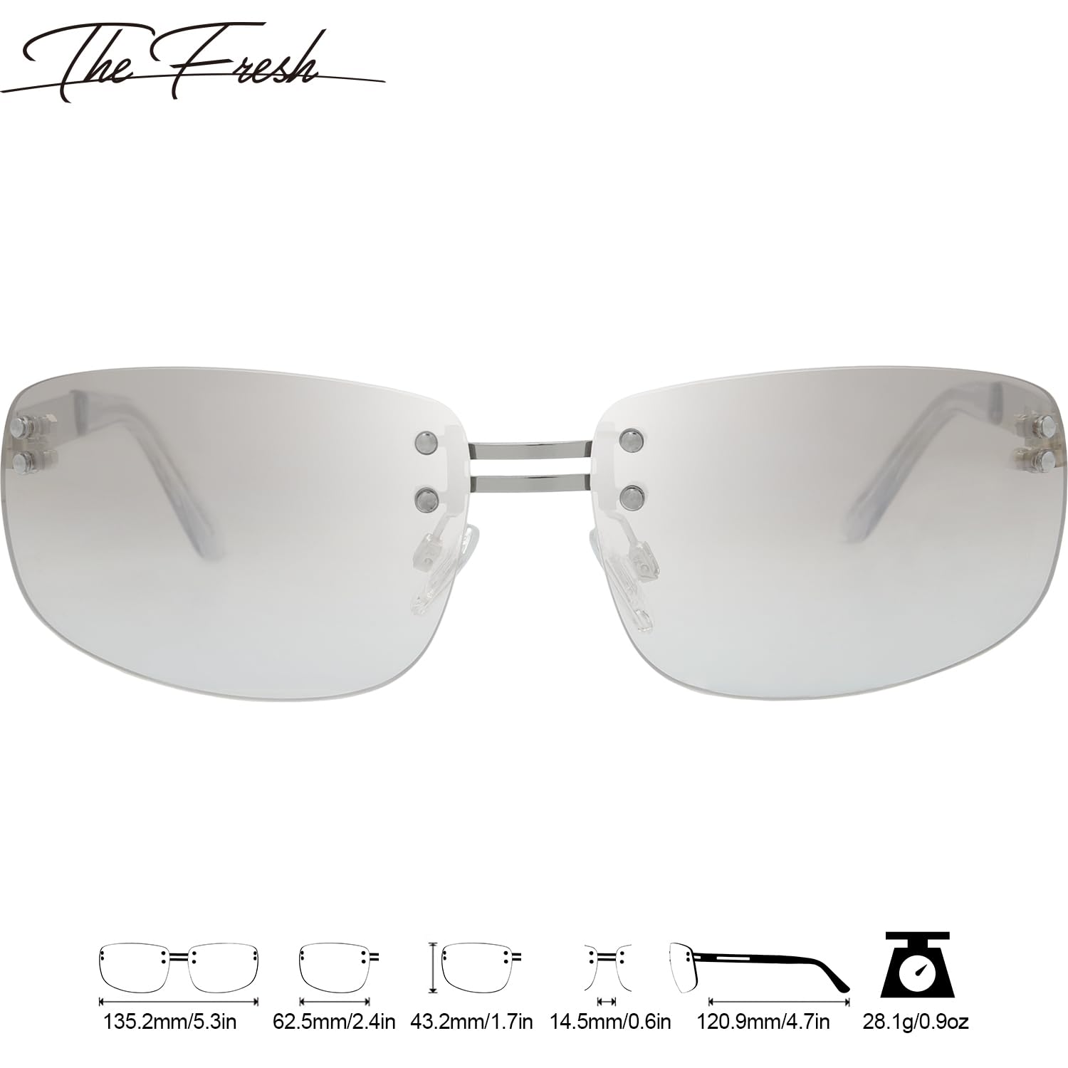 The Fresh Minimalist Rimless Sunglasses for Men Women - Exquisite Packaging - FR1M4012 (MC-Silver, Clear Grey Gradient)