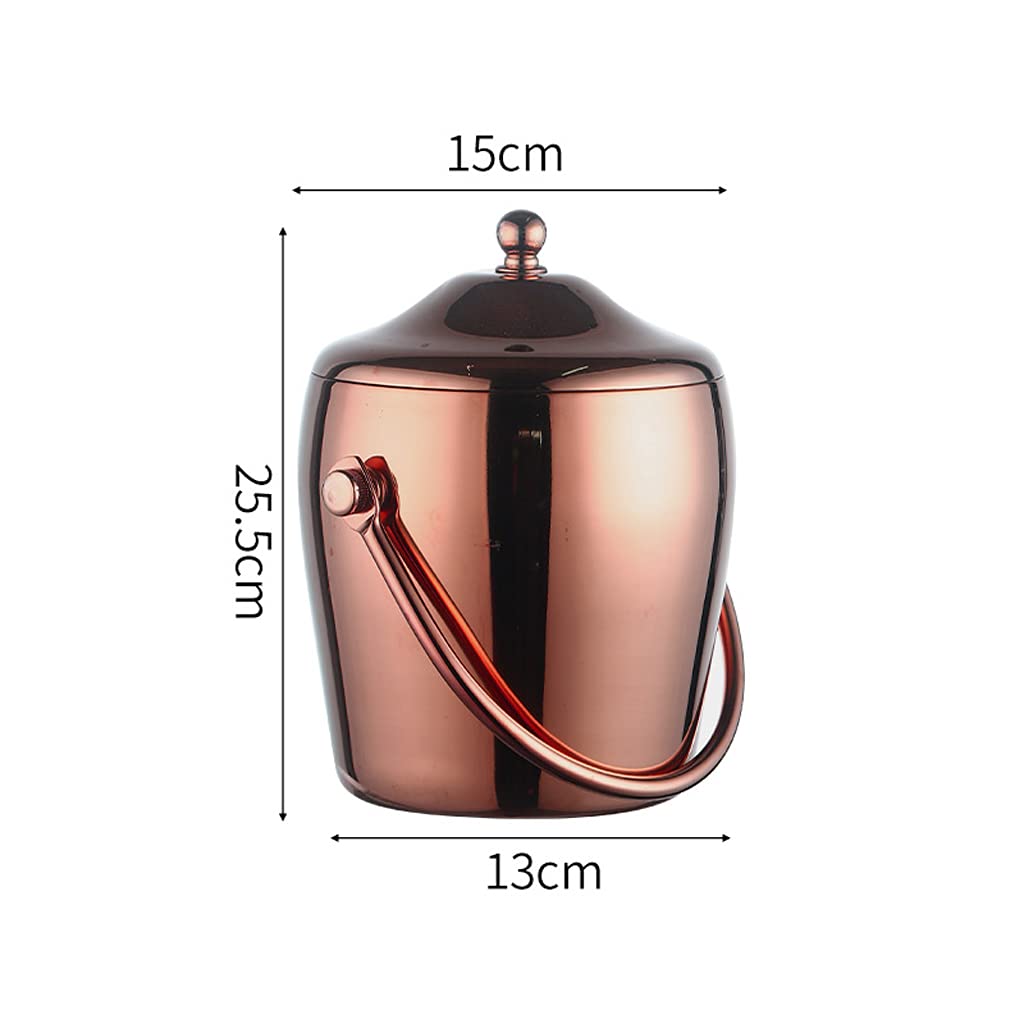 Cubitera de 2 litros con Tapa, Gruesa, de Acero Inoxidable, refrigerada de Doble Capa, Apta para Cerveza y Vino (Plateada).