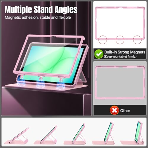 Image of MoKo Clear Case for Samsung Galaxy Tab A11+ Plus 5G 11 inch 2026, Flowers Pink | Magnetic Multi-Angle Stand, Built-in Screen Protector, Auto Wake /Sleep, Stain-Resistant Surface, 3-layer Rock-solid Shield