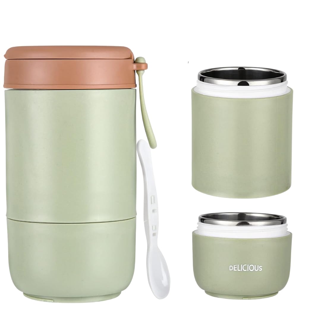 Stainless Steel Ready to Go Lunch Pot Practical Cereal Cup and Container Leak-Proof Yogurt to Go Cup with Spoon Suitable for Refrigerator and Dishwasher Work School (730ML, Green)
