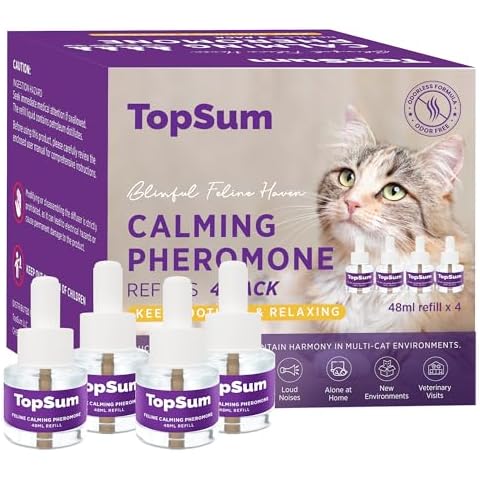 TopSum Cat Calming Diffuser Refills: 4 Pack Cat Pheromones Calming Diffuser Refill - Premium Cat Calming Diffuser Refill - Cat Pheromones for 4-Month Use, Cat Anxiety Relief, 4 Pack (Light Purple) Cover