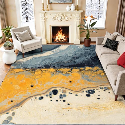 Tapis bleu-gris 160 x 230 cm abstrait lavable et moderne - 2