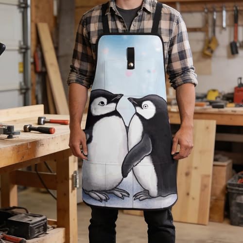 Delantal de trabajo I Love Penguins con 8 bolsillos ajustable miniatura 5
