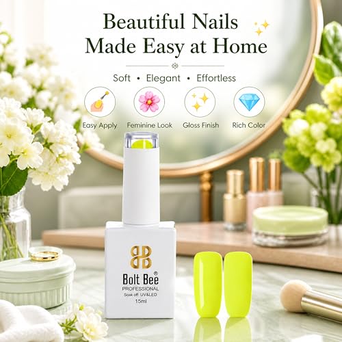 Image of Bolt Bee Neon Lime Green Color Gel Nail Polish Soak Off UV Gel 15ML DIY at Home Manicure Salon Nail Art