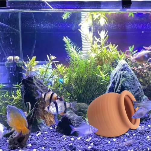 Mairuker Ceramic Aquarium Decor, Betta Fish Hideout Cave, Aquarium Ornament Jar, Shrimp Habitat, Fish Breeding Shelter, Beta Fish Tank Accessory to Play Rest Hiding (Small)