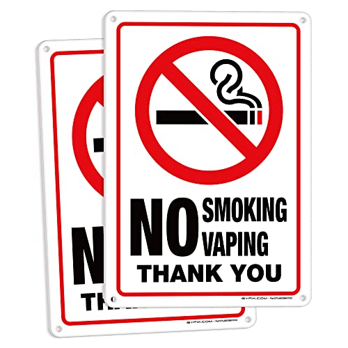 iSYFIX No Smoking No Vaping Sign ? 2 Pack 7x10 Inch ? 40 mil Thick Polystyrene Plastic, Laminated for Ultimate UV, Weather, Scra