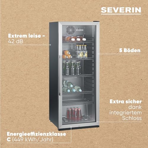 SEVERIN Flaschenkühlschrank, mit integriertem Schloss und integrierter LED-Beleuchtung, 237 L Nutzinhalt, schwarz, FKS 8841